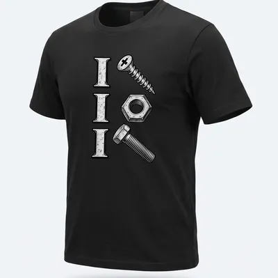 Vintage style tee with humorous text and illustrations of tools