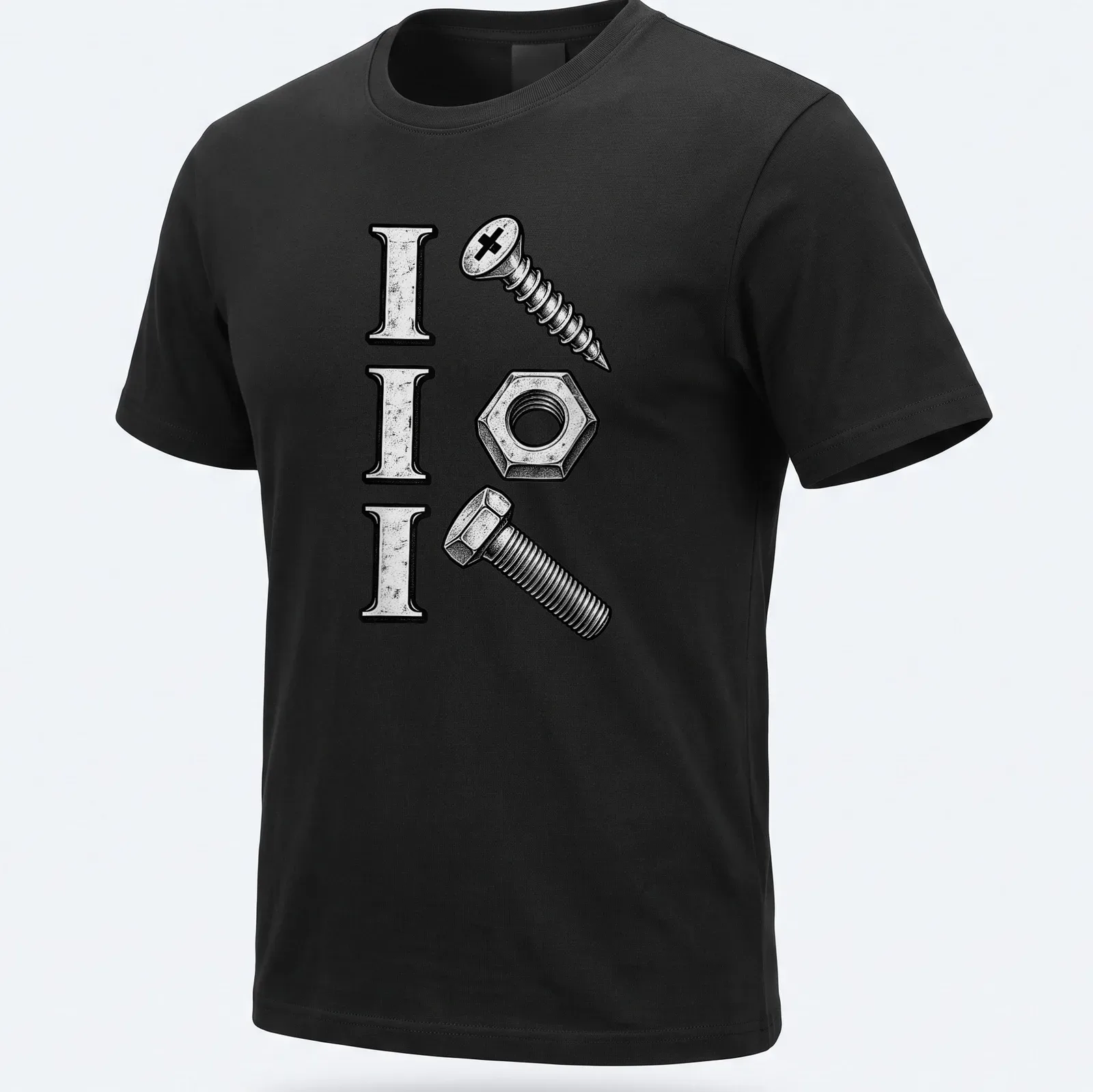 Vintage style tee with humorous text and illustrations of tools — printed on a unisex t-shirt