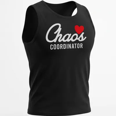 T-shirt displaying 'I ❤️ Chaos Coordinator' in bold red and white typography. — printed on a tank top