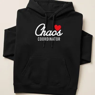 T-shirt displaying 'I ❤️ Chaos Coordinator' in bold red and white typography. — printed on a unisex hoodie