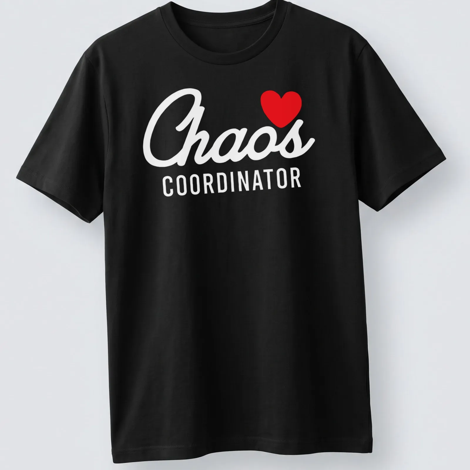 T-shirt displaying 'I ❤️ Chaos Coordinator' in bold red and white typography. — printed on a unisex t-shirt