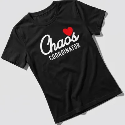T-shirt displaying 'I ❤️ Chaos Coordinator' in bold red and white typography. — printed on a women's shirt