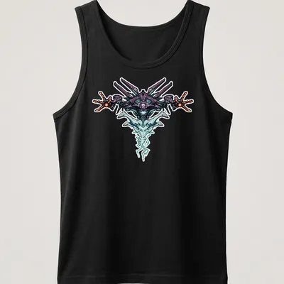 Pixel art graphic of a futuristic spaceship with the text Quria DESTINY — printed on a tank top