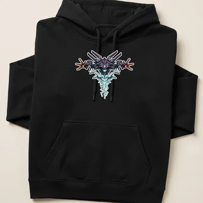 Pixel art graphic of a futuristic spaceship with the text Quria DESTINY — printed on a unisex hoodie