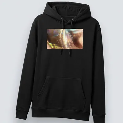 Abstract design of a galactic seashell with starlight prism in iridescent colors. — printed on a unisex hoodie