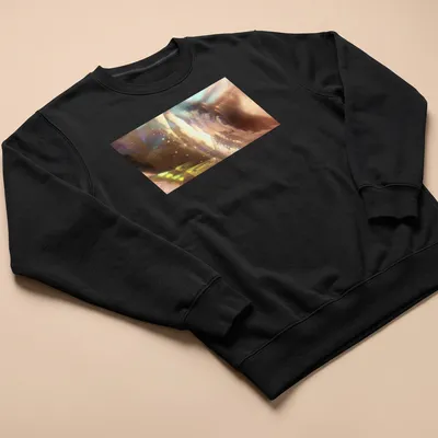 Abstract design of a galactic seashell with starlight prism in iridescent colors. — printed on a unisex sweatshirt