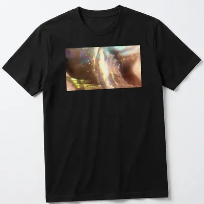 Abstract design of a galactic seashell with starlight prism in iridescent colors. — printed on a unisex t-shirt