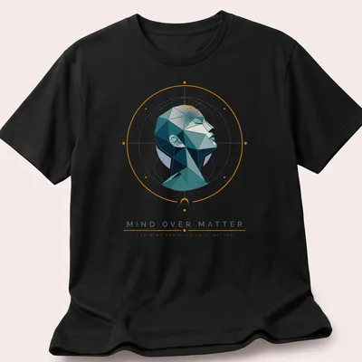 Modern geometric print of a head with inspirational text about mind and matter