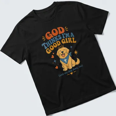 Kawaii illustration of a Golden Retriever with text about being a good girl