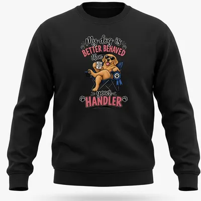 Cartoon of a Golden Retriever with humorous text about dog behavior — printed on a unisex sweatshirt
