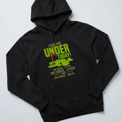 Funny golf-themed shirt featuring humorous text about golfing mishaps — printed on a unisex hoodie