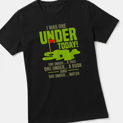 Funny golf-themed shirt featuring humorous text about golfing mishaps — printed on a women's shirt