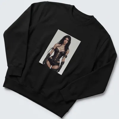 Realistic illustration of a Gothic warrior woman in corset with dark colors — printed on a unisex sweatshirt