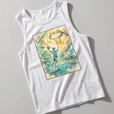 Watercolor Great Dane dunking in a basketball jersey with vibrant colors — printed on a tank top
