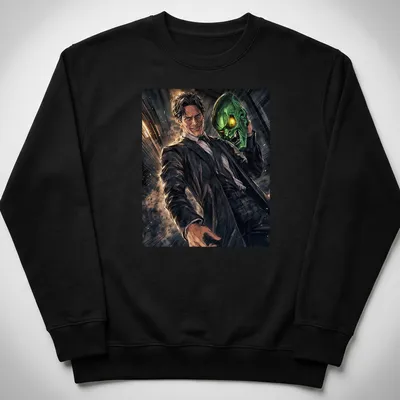 Comic book style print of Green Goblin in green and black with yellow and brown accents — printed on a unisex sweatshirt