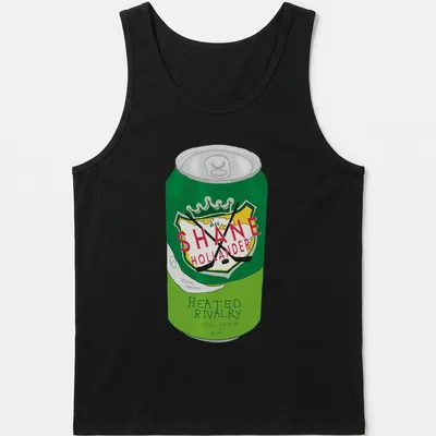 Cartoon-style green soda can with printed text about rivalry and cravings — printed on a tank top