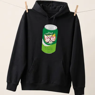 Cartoon-style green soda can with printed text about rivalry and cravings — printed on a unisex hoodie