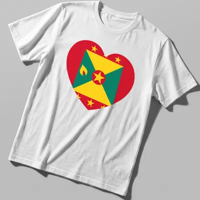 Flat design of a heart filled with Grenada flag colors: red, green, yellow