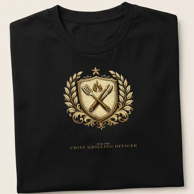 Vintage-style family crest featuring grilling tools and text for a dad.