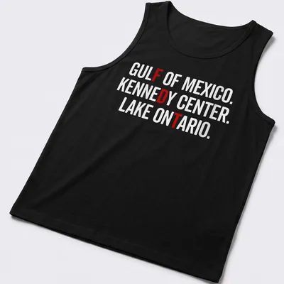 Vintage retro design featuring Gulf of Mexico, Kennedy Center, and Lake Ontario. — printed on a tank top