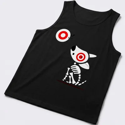 Minimalist Halloween tee with 'Target Team Member' text and bats. — printed on a tank top