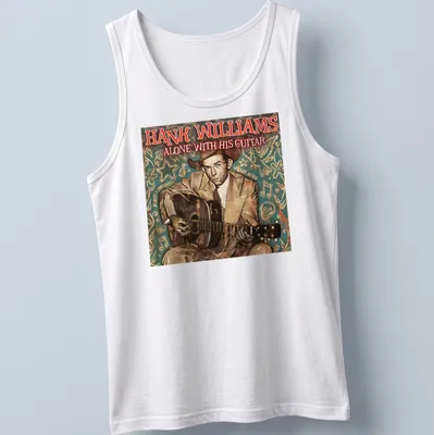 Vintage illustration of Hank Williams with guitar on a musical — printed on a tank top