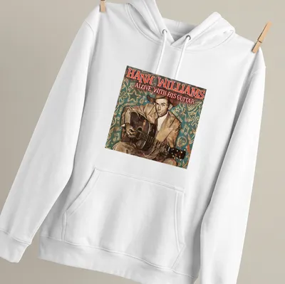 Vintage illustration of Hank Williams with guitar on a musical — printed on a unisex hoodie
