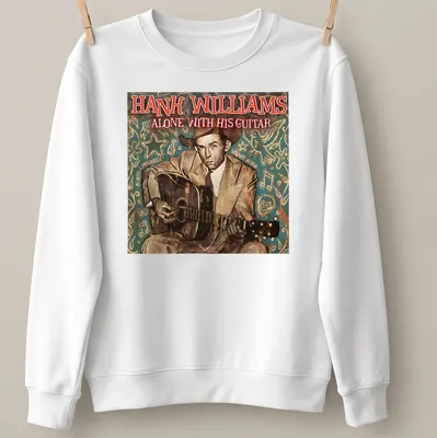 Vintage illustration of Hank Williams with guitar on a musical — printed on a unisex sweatshirt