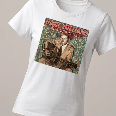 Vintage illustration of Hank Williams with guitar on a musical — printed on a women's shirt