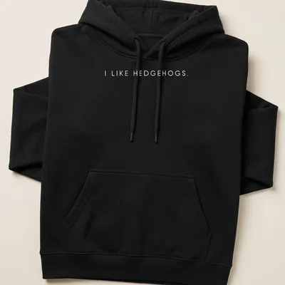 Minimalist design featuring I LIKE HEDGEHOGS in clean typography on white — printed on a unisex hoodie