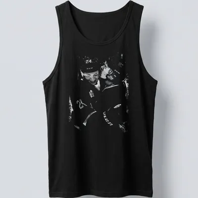 Artistic vintage print of hockey players in rivalry in black and white — printed on a tank top