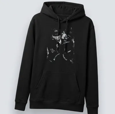 Artistic vintage print of hockey players in rivalry in black and white — printed on a unisex hoodie