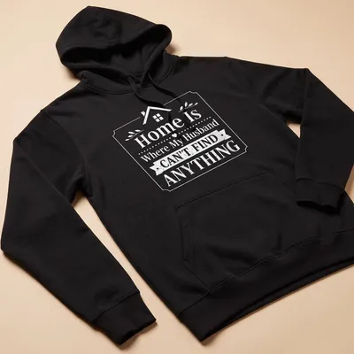 Whimsical graphic tee with humorous text about home life and husbands. — printed on a unisex hoodie