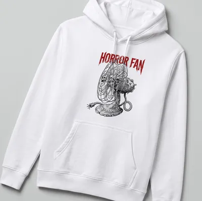 Bold Horror Fan t-shirt featuring a detailed skull and bone illustration — printed on a unisex hoodie
