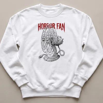 Bold Horror Fan t-shirt featuring a detailed skull and bone illustration — printed on a unisex sweatshirt