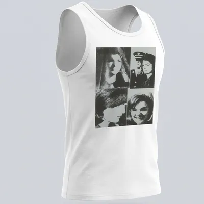 Black and white pop art print of Jacqueline Kennedy with bold text. — printed on a tank top