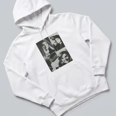 Black and white pop art print of Jacqueline Kennedy with bold text. — printed on a unisex hoodie