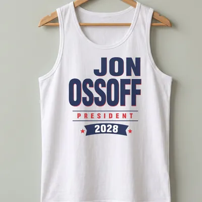 Bold typography Jon Ossoff 2028 Presidential campaign — printed on a tank top