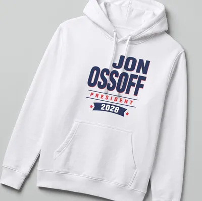 Bold typography Jon Ossoff 2028 Presidential campaign — printed on a unisex hoodie