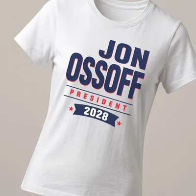 Bold typography Jon Ossoff 2028 Presidential campaign — printed on a women's shirt