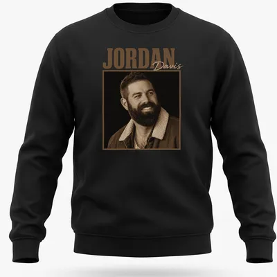 Vintage sepia Jordan Davis t-shirt featuring country music star text — printed on a unisex sweatshirt
