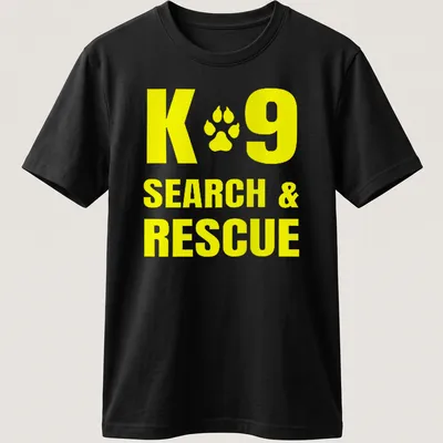 Yellow typography shirt featuring K9 Search & Rescue text