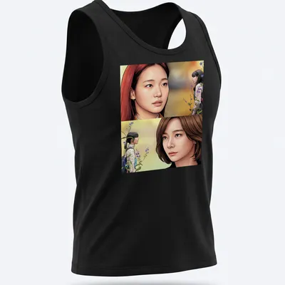 Comic book style illustration of KDrama actresses in pastel colors — printed on a tank top