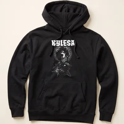 Illustrative design of a woman with floral halo and the text Kylesa Woman Of Wisdom — printed on a unisex hoodie