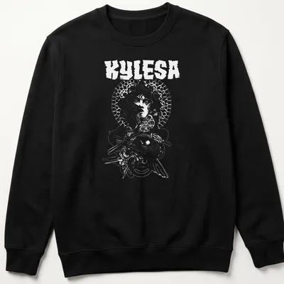 Illustrative design of a woman with floral halo and the text Kylesa Woman Of Wisdom — printed on a unisex sweatshirt
