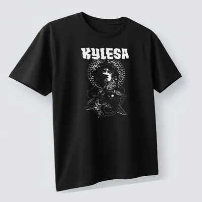 Illustrative design of a woman with floral halo and the text Kylesa Woman Of Wisdom — printed on a unisex t-shirt (angled view)