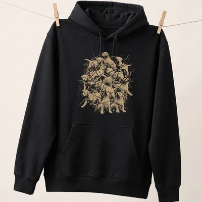 Grunge-style T-shirt featuring playful Labrador puppies in beige and white — printed on a unisex hoodie