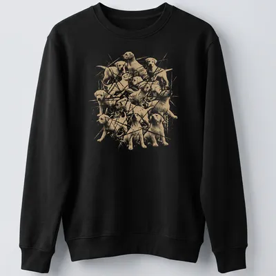 Grunge-style T-shirt featuring playful Labrador puppies in beige and white — printed on a unisex sweatshirt