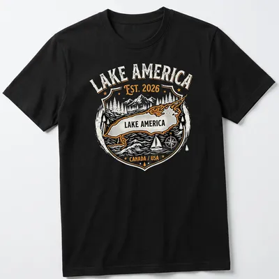 Vintage badge style Lake America t-shirt with nostalgic design