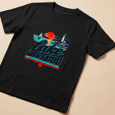 Vintage retro Lake Ontario T-shirt featuring a scenic lighthouse and sailboat